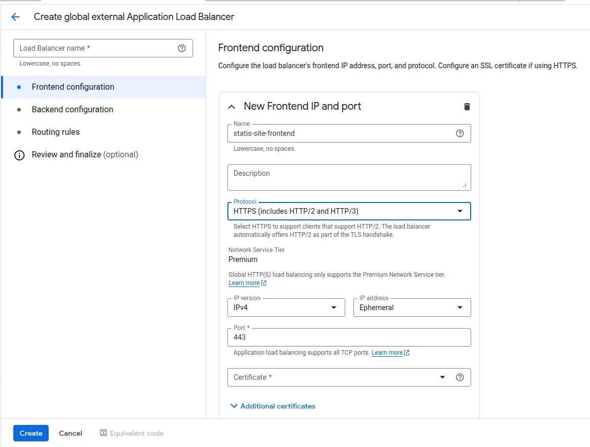 Load balancer frontend configuration setup