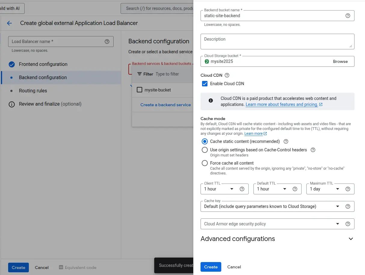 Backend bucket selection and configuration